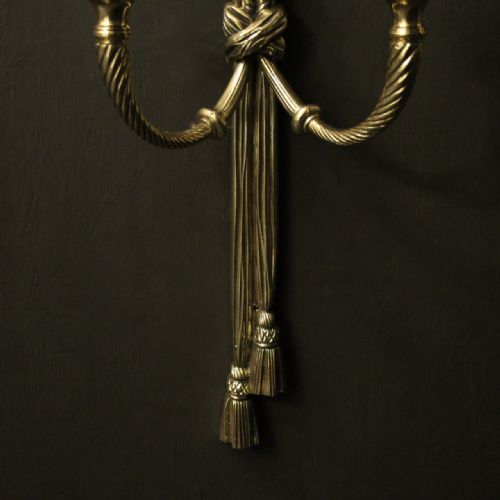 FRENCH PAIR OF BRASS TWIN ARM ROPE ANTIQUE WALL LIGHTS - ADDITIONAL PHOTO 9