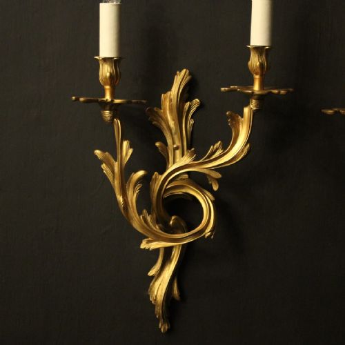 FRENCH PAIR OF BRONZE ANTIQUE WALL SCONCES - ADDITIONAL PHOTO 2