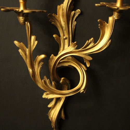 FRENCH PAIR OF BRONZE ANTIQUE WALL SCONCES - ADDITIONAL PHOTO 7