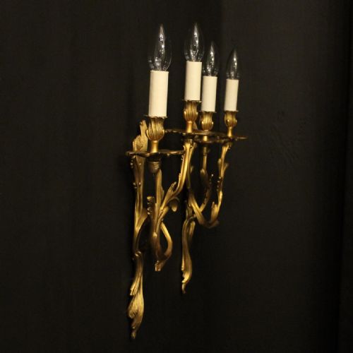 FRENCH PAIR OF BRONZE ANTIQUE WALL SCONCES - ADDITIONAL PHOTO 9