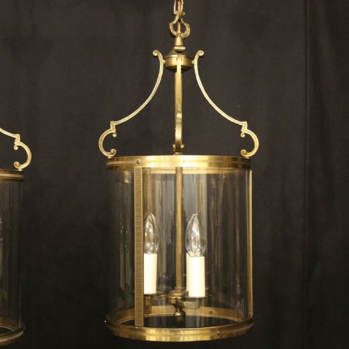 FRENCH PAIR GILDED CONVEX HALL ANTIQUE LANTERNS - ADDITIONAL PHOTO 1