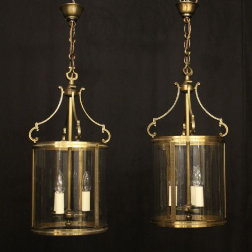 FRENCH PAIR GILDED CONVEX HALL ANTIQUE LANTERNS - ADDITIONAL PHOTO 8