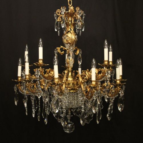 french large pair of gilded bronze 18 light antique chandeliers - CATEGORY: ANTIQUE LIGHTING - DATED 1920