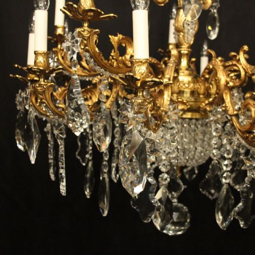 FRENCH LARGE PAIR OF GILDED BRONZE 18 LIGHT ANTIQUE CHANDELIERS - ADDITIONAL PHOTO 1