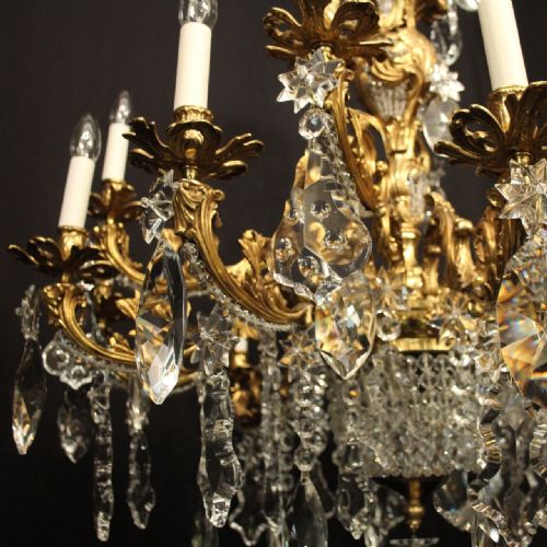 FRENCH LARGE PAIR OF GILDED BRONZE 18 LIGHT ANTIQUE CHANDELIERS - ADDITIONAL PHOTO 2