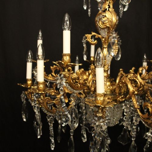 FRENCH LARGE PAIR OF GILDED BRONZE 18 LIGHT ANTIQUE CHANDELIERS - ADDITIONAL PHOTO 4