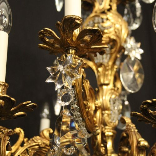 FRENCH LARGE PAIR OF GILDED BRONZE 18 LIGHT ANTIQUE CHANDELIERS - ADDITIONAL PHOTO 7