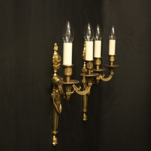FRENCH PAIR OF GILDED ANTIQUE WALL LIGHTS - ADDITIONAL PHOTO 9