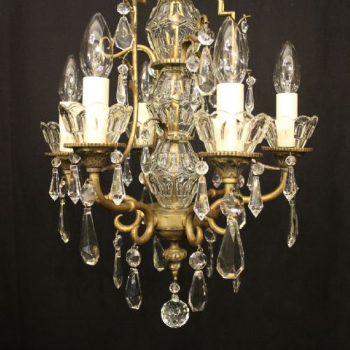 FRENCH GILDED CRYSTAL 6 LIGHT ANTIQUE CHANDELIER - ADDITIONAL PHOTO 2