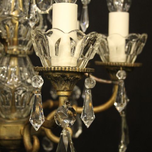 FRENCH GILDED CRYSTAL 6 LIGHT ANTIQUE CHANDELIER - ADDITIONAL PHOTO 4