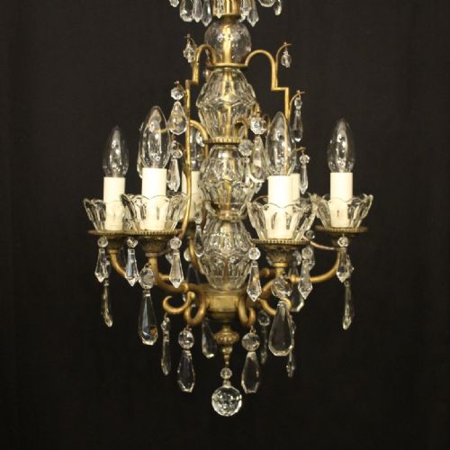 FRENCH GILDED CRYSTAL 6 LIGHT ANTIQUE CHANDELIER - ADDITIONAL PHOTO 5
