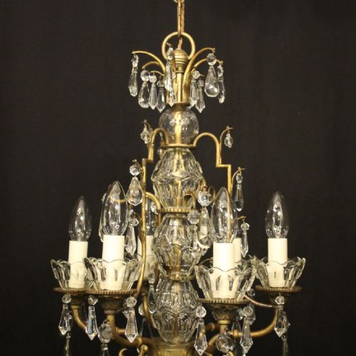 FRENCH GILDED CRYSTAL 6 LIGHT ANTIQUE CHANDELIER - ADDITIONAL PHOTO 8