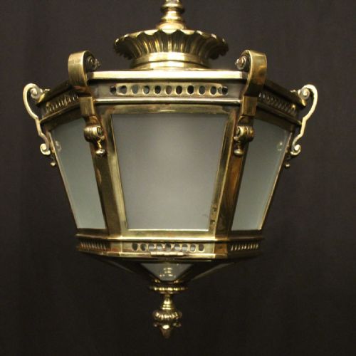 ENGLISH LATE 19TH C BRASS SINGLE LIGHT ANTIQUE LANTERN - ADDITIONAL PHOTO 1