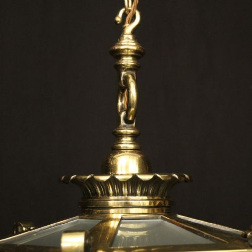 ENGLISH LATE 19TH C BRASS SINGLE LIGHT ANTIQUE LANTERN - ADDITIONAL PHOTO 5