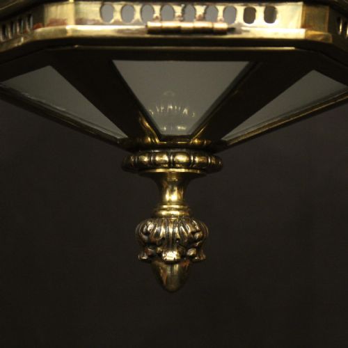 ENGLISH LATE 19TH C BRASS SINGLE LIGHT ANTIQUE LANTERN - ADDITIONAL PHOTO 9