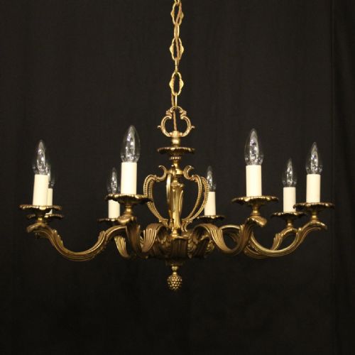 french gilded brass 8 light chandelier - CATEGORY: ANTIQUE LIGHTING - DATED 1930