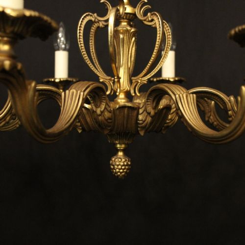 FRENCH GILDED BRASS 8 LIGHT CHANDELIER - ADDITIONAL PHOTO 4