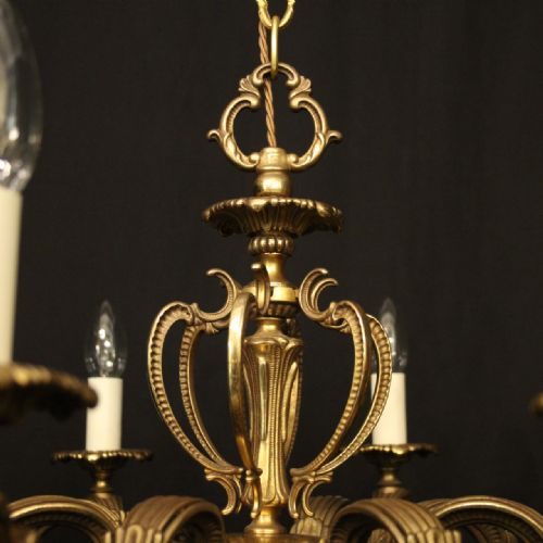 FRENCH GILDED BRASS 8 LIGHT CHANDELIER - ADDITIONAL PHOTO 8