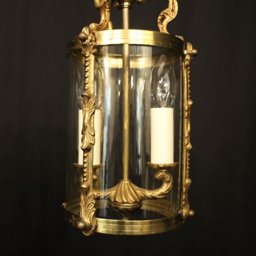 FRENCH SMALL PAIR OF GILDED BRASS CONVEX ANTIQUE LANTERNS - ADDITIONAL PHOTO 2