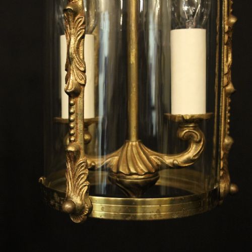 FRENCH SMALL PAIR OF GILDED BRASS CONVEX ANTIQUE LANTERNS - ADDITIONAL PHOTO 3