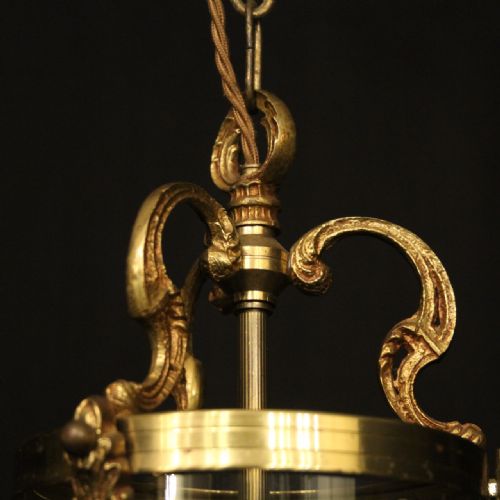 FRENCH SMALL PAIR OF GILDED BRASS CONVEX ANTIQUE LANTERNS - ADDITIONAL PHOTO 4