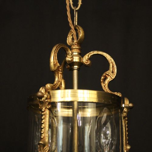 FRENCH SMALL PAIR OF GILDED BRASS CONVEX ANTIQUE LANTERNS - ADDITIONAL PHOTO 5