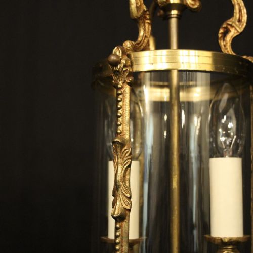 FRENCH SMALL PAIR OF GILDED BRASS CONVEX ANTIQUE LANTERNS - ADDITIONAL PHOTO 6