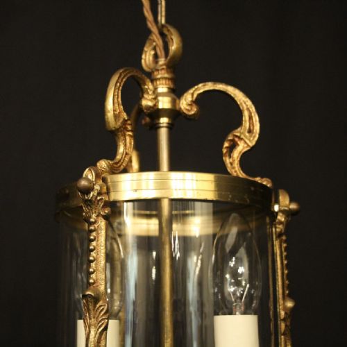 FRENCH SMALL PAIR OF GILDED BRASS CONVEX ANTIQUE LANTERNS - ADDITIONAL PHOTO 7