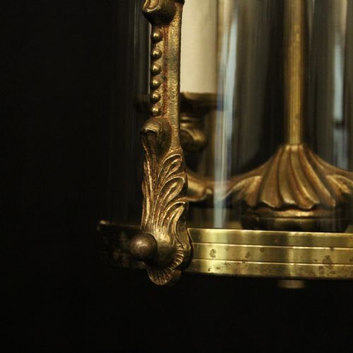 FRENCH SMALL PAIR OF GILDED BRASS CONVEX ANTIQUE LANTERNS - ADDITIONAL PHOTO 8