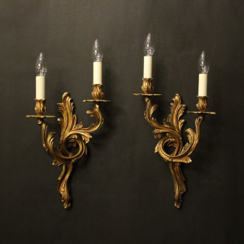 french pair of gilded bronze antique wall sconces - CATEGORY: ANTIQUE LIGHTING - DATED 1910