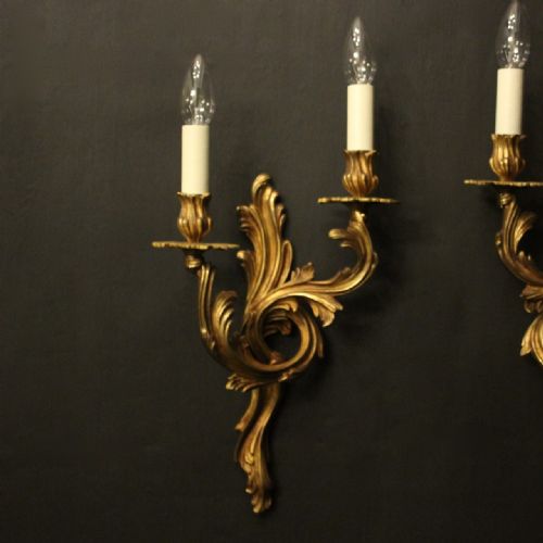 FRENCH PAIR OF GILDED BRONZE ANTIQUE WALL SCONCES - ADDITIONAL PHOTO 1