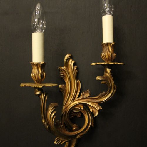 FRENCH PAIR OF GILDED BRONZE ANTIQUE WALL SCONCES - ADDITIONAL PHOTO 2