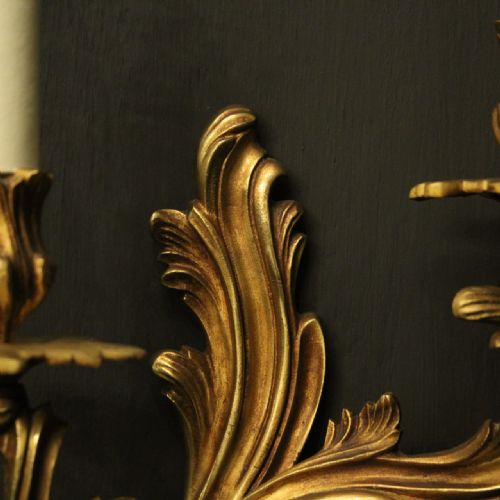 FRENCH PAIR OF GILDED BRONZE ANTIQUE WALL SCONCES - ADDITIONAL PHOTO 4