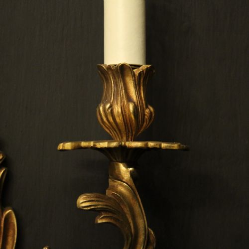 FRENCH PAIR OF GILDED BRONZE ANTIQUE WALL SCONCES - ADDITIONAL PHOTO 6