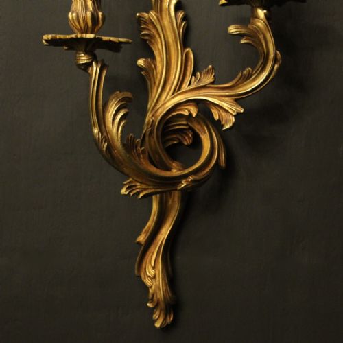 FRENCH PAIR OF GILDED BRONZE ANTIQUE WALL SCONCES - ADDITIONAL PHOTO 8