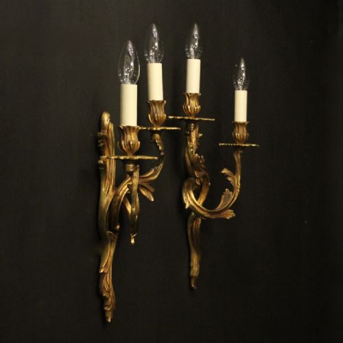 FRENCH PAIR OF GILDED BRONZE ANTIQUE WALL SCONCES - ADDITIONAL PHOTO 9