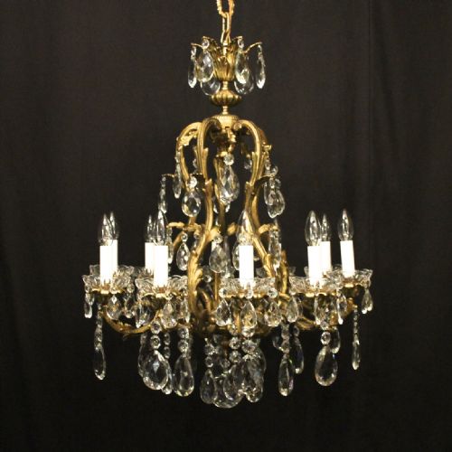 french gilded bronze crystal 10 light antique chandelier - CATEGORY: ANTIQUE LIGHTING - DATED 1920