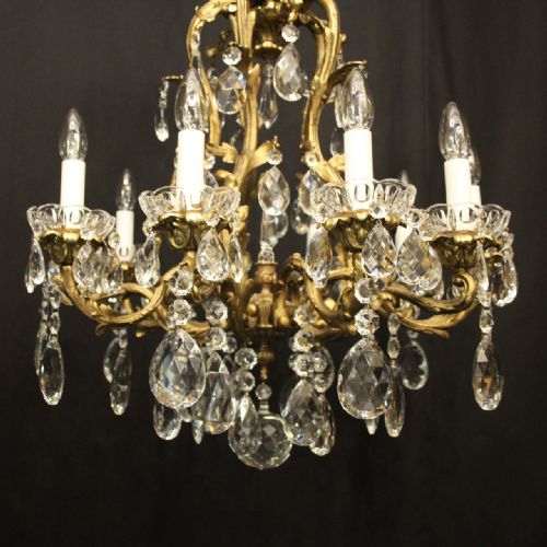FRENCH GILDED BRONZE CRYSTAL 10 LIGHT ANTIQUE CHANDELIER - ADDITIONAL PHOTO 1
