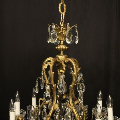 FRENCH GILDED BRONZE CRYSTAL 10 LIGHT ANTIQUE CHANDELIER - ADDITIONAL PHOTO 2