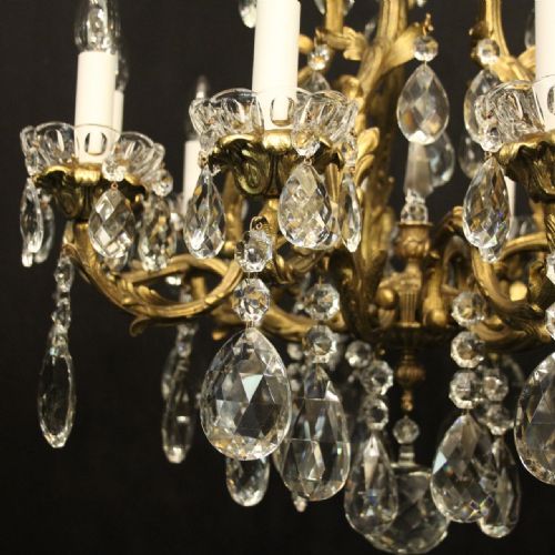 FRENCH GILDED BRONZE CRYSTAL 10 LIGHT ANTIQUE CHANDELIER - ADDITIONAL PHOTO 3