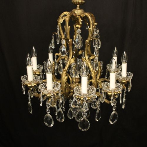 FRENCH GILDED BRONZE CRYSTAL 10 LIGHT ANTIQUE CHANDELIER - ADDITIONAL PHOTO 7