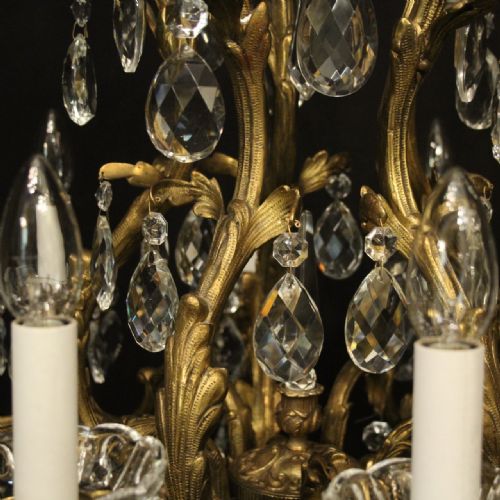 FRENCH GILDED BRONZE CRYSTAL 10 LIGHT ANTIQUE CHANDELIER - ADDITIONAL PHOTO 8