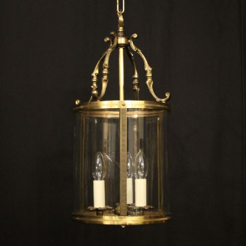 french gilded brass triple light antique lantern - CATEGORY: ANTIQUE LIGHTING - DATED 1920