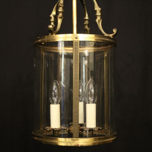 FRENCH GILDED BRASS TRIPLE LIGHT ANTIQUE LANTERN - ADDITIONAL PHOTO 1