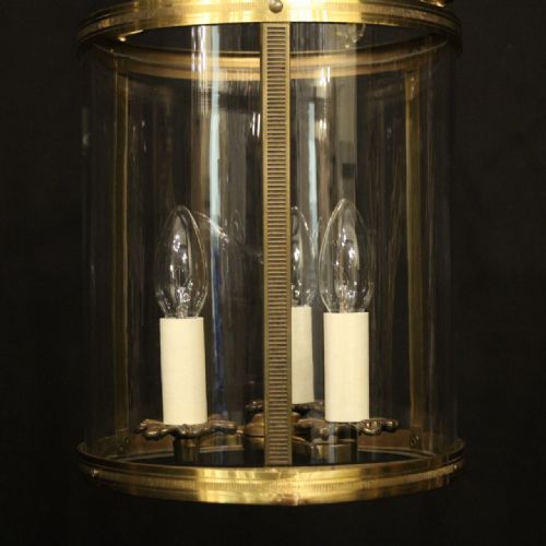 FRENCH GILDED BRASS TRIPLE LIGHT ANTIQUE LANTERN - ADDITIONAL PHOTO 2