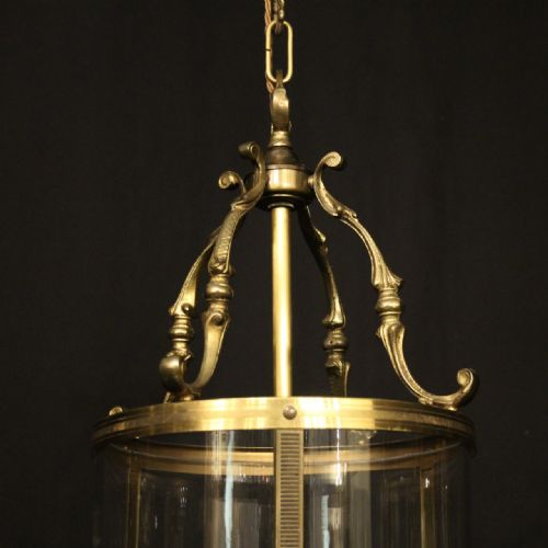 FRENCH GILDED BRASS TRIPLE LIGHT ANTIQUE LANTERN - ADDITIONAL PHOTO 3