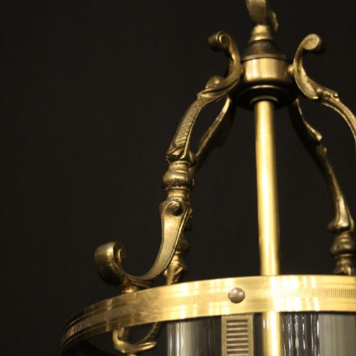 FRENCH GILDED BRASS TRIPLE LIGHT ANTIQUE LANTERN - ADDITIONAL PHOTO 6