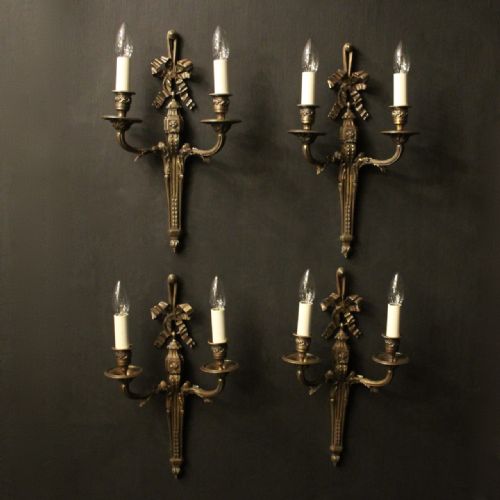 french set of 4 bronze twin arm antique wall lights - CATEGORY: ANTIQUE LIGHTING - DATED 19TH CENTURY