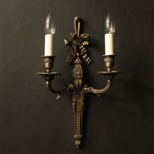 FRENCH SET OF 4 BRONZE TWIN ARM ANTIQUE WALL LIGHTS - ADDITIONAL PHOTO 1