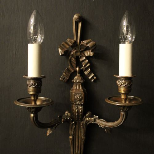 FRENCH SET OF 4 BRONZE TWIN ARM ANTIQUE WALL LIGHTS - ADDITIONAL PHOTO 2
